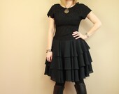 SALE See Through Black Lace Tiered Ruffle Skirt Dress