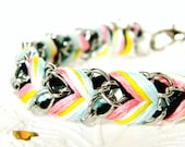 Taffy Frosting - Noir, Lolli Pink, Lemon Pearl Swirl, & Brighter Skies - Chevron Braided Modern Friendship Bracelet - Gold Chain