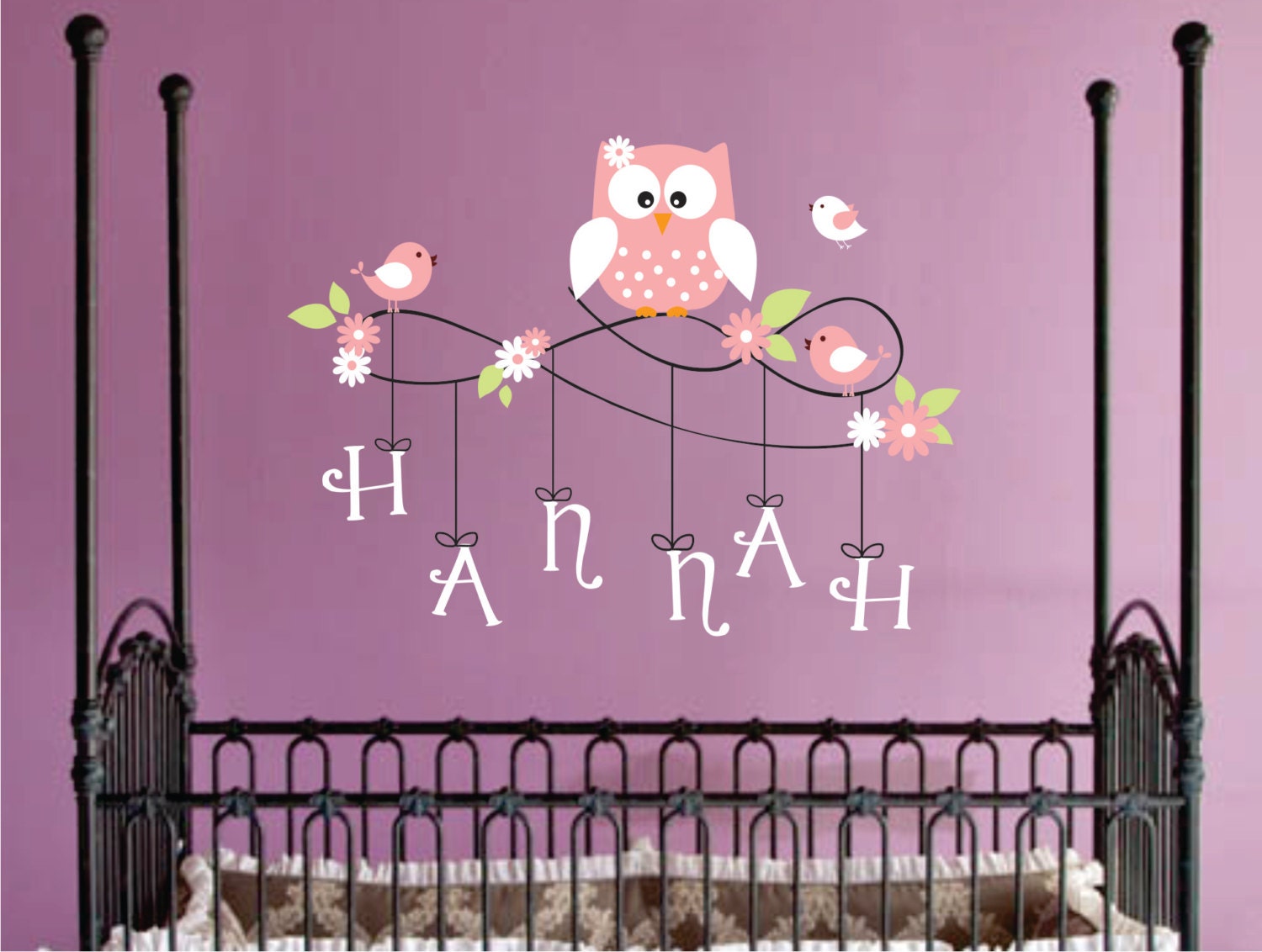 Personalized Name Owl Wall Decal - Nursery Wall Decals - Owl and Bird Childrens Wall Decals -Vinyl Lettering Wall Art -