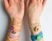 3 Wrap Bracelets Crochet Focal Button Cotton Bracelet Fundraiser