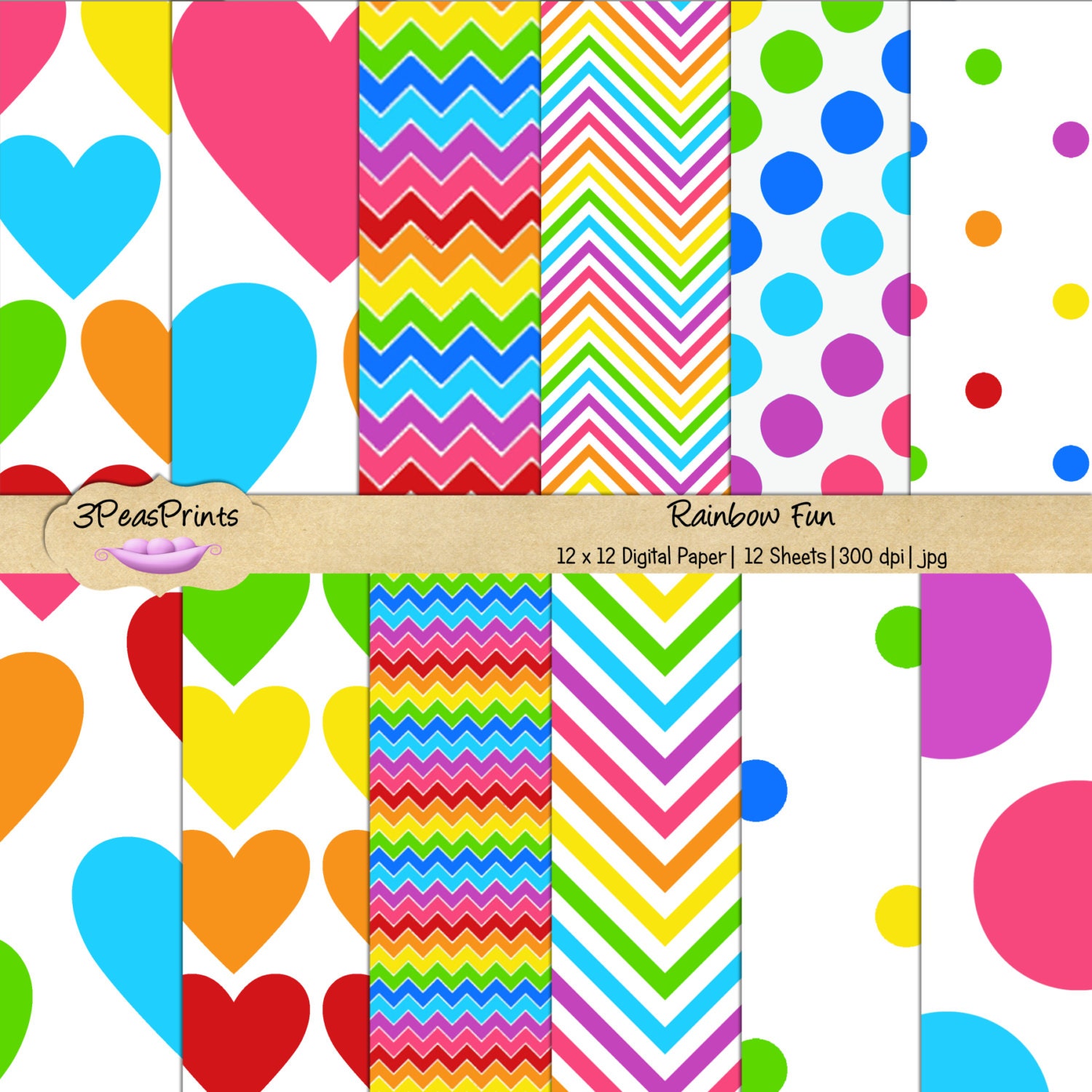 Rainbow Digital Paper Pack Rainbow Fun for Personal or Commercial Use Instant Download Il_170x135
