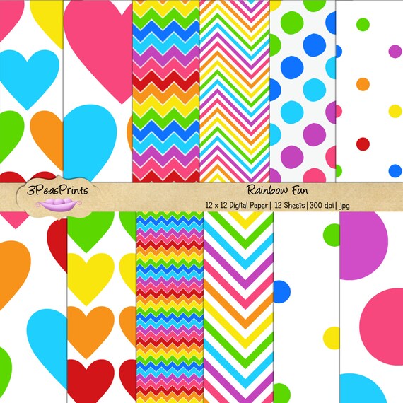 Rainbow Digital Paper Pack Rainbow Fun for Personal or Commercial Use Instant Download Il_570xn