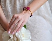 SPRING jewelry light large stone gemstone handmade bracelet gold bright   fuchsia  pink natural silk israel jewelry