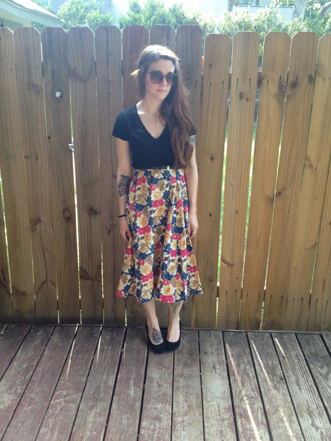 Vintage 60s/70s High Waisted Maxi Floral Button Up Skirt Size M/L