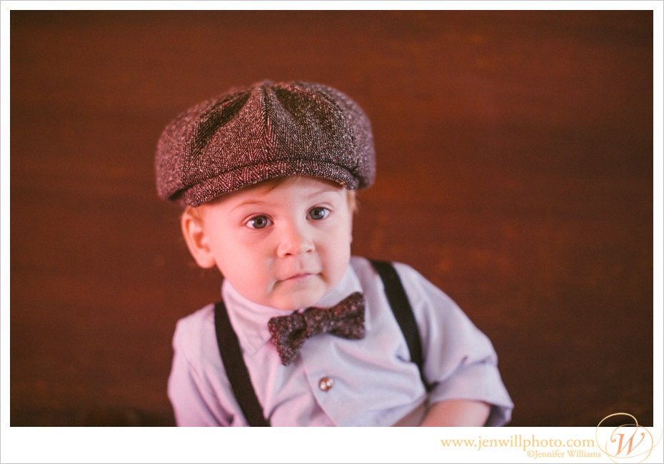 Baby newsboy hat and bow tie - Baby boy photo prop - Infant newsboy hat - Toddler newsboy hat - tweed bow tie - Tweed - Baby boy