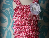 FREE SHIP Petti Romper Hot Pink Polka Dot Ruffled Satin Pettiromper Custom Birthday White 6 mos 12 mos 1 year  2T 3T