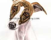 Whippet dog painting 5x7 print from original watercolor painting dog pet portrait home decor earthspalette