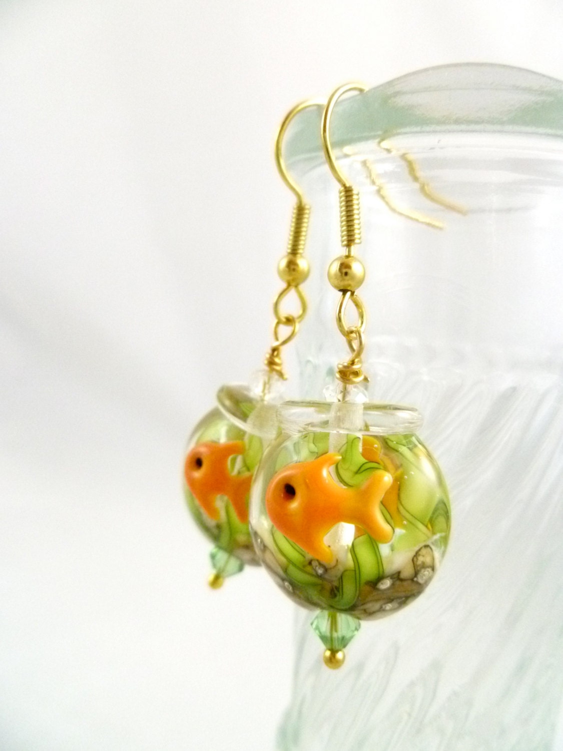Fishbowl Lampwork Glass Earrings - Goldtone