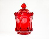 Red Fostoria Glass Candy Dish with Lid / Coin Glass Ruby Pattern / Free Shipping