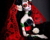 Lightpainted Doll- Porcelain, BJD, OOAK, Mictecacihuatl, Gothic, Macabre, Ball Jointed Doll, Art Doll, Miniature, Day of the Dead