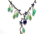 Green Blue Statement Necklace, Lapis Gemstone Necklace, Nature Inspired Jewelry