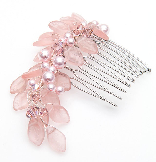 Pink Wedding Hair Comb, Floral Head Piece. Wedding Hair Accessory, Bridal Accessories