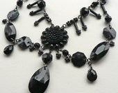 Neo-Victorian Mourning Necklace, jet black gothic statement necklace.