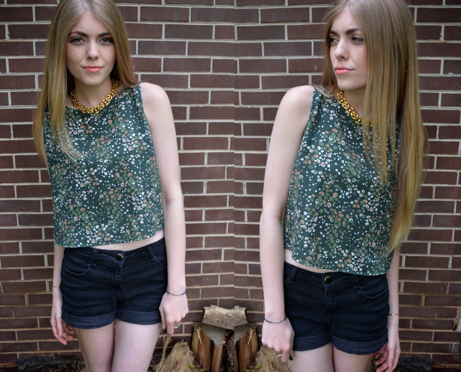 Vintage Green Polka Dot Crop Tank