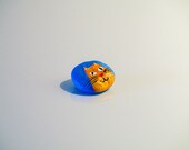 BROOCH yellow cat portrait Hand painted jewelry Blue and Orange animal pin Funny small brooch