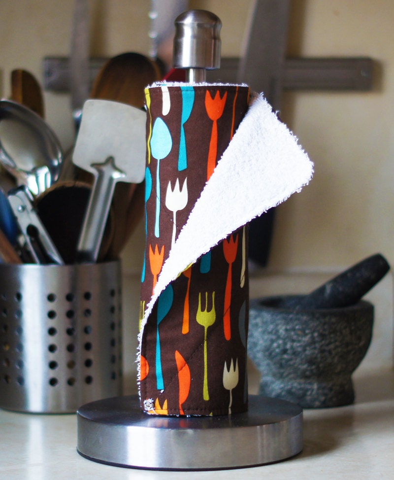 READY TO SHIP - Reusable Snapping UnPaper Towels - Fork Spoon Knife - Cotton and Terry Cloth - Eco Friendly