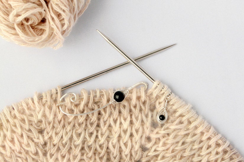 Silver Embrace Knitting Tool Set - Handmade in Sterling Silver with Genuine Black Onyx