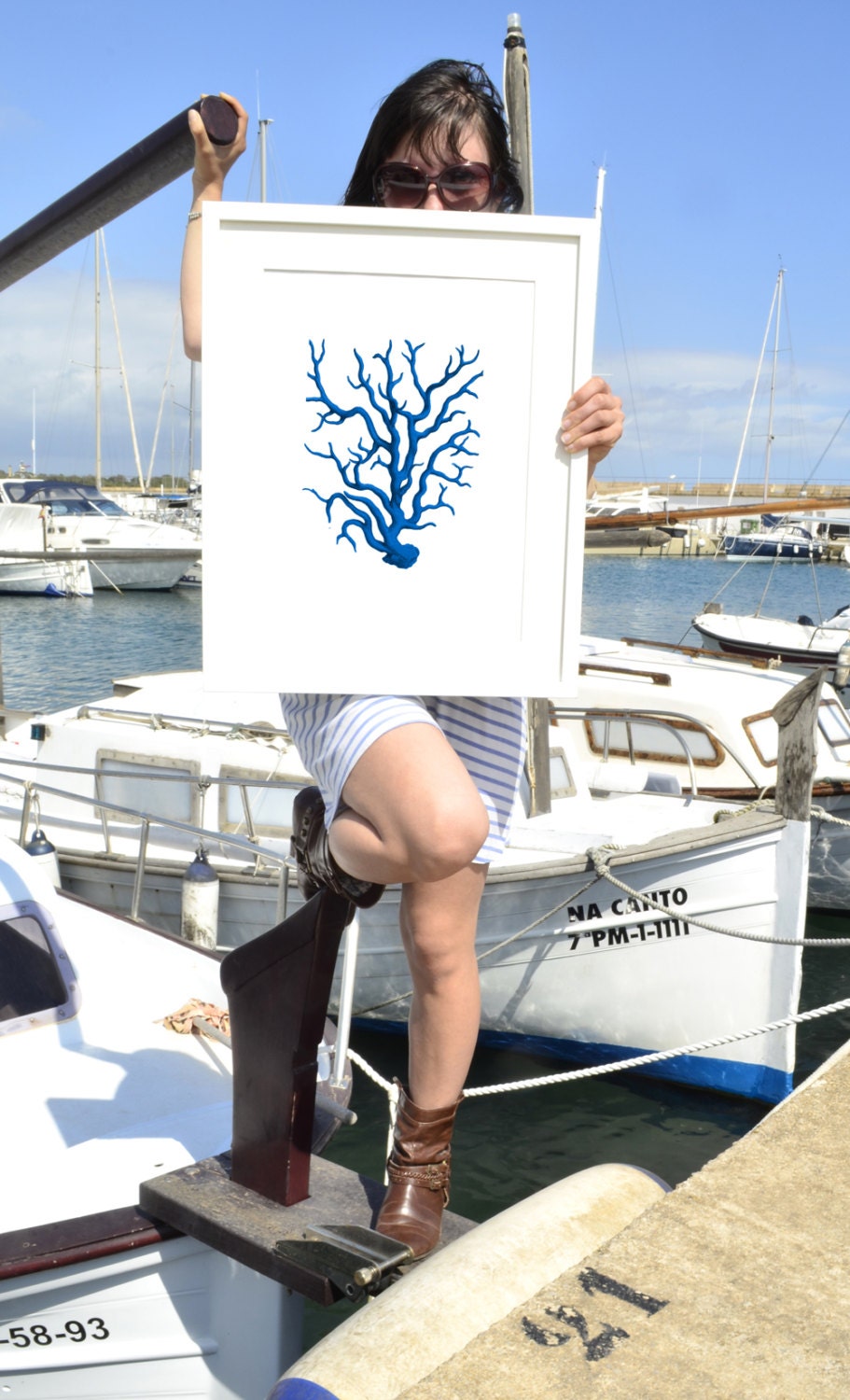 Wall decor Poster A3 Plus size  Blue coral Antique sealife Illustration -A3 Marine Poster - sea life poster