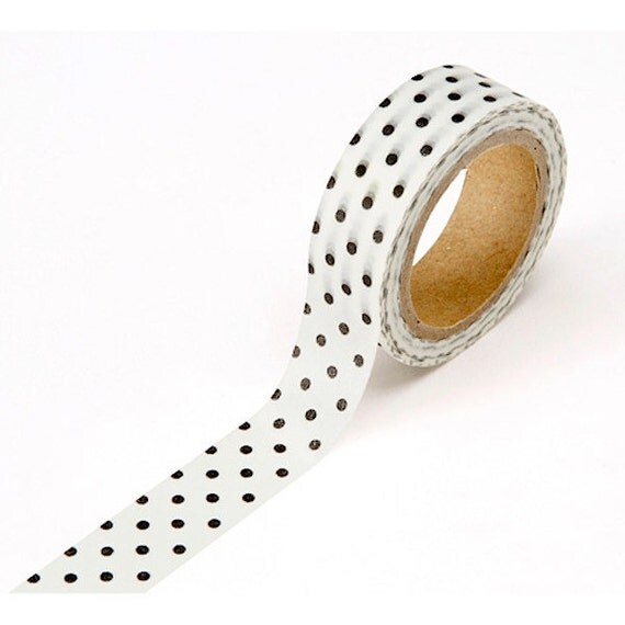 White with Black Dots Washi Tape - Decorative Adhesive Tape - Scrapbooking Paper Craft Party Supplies Il_570xn