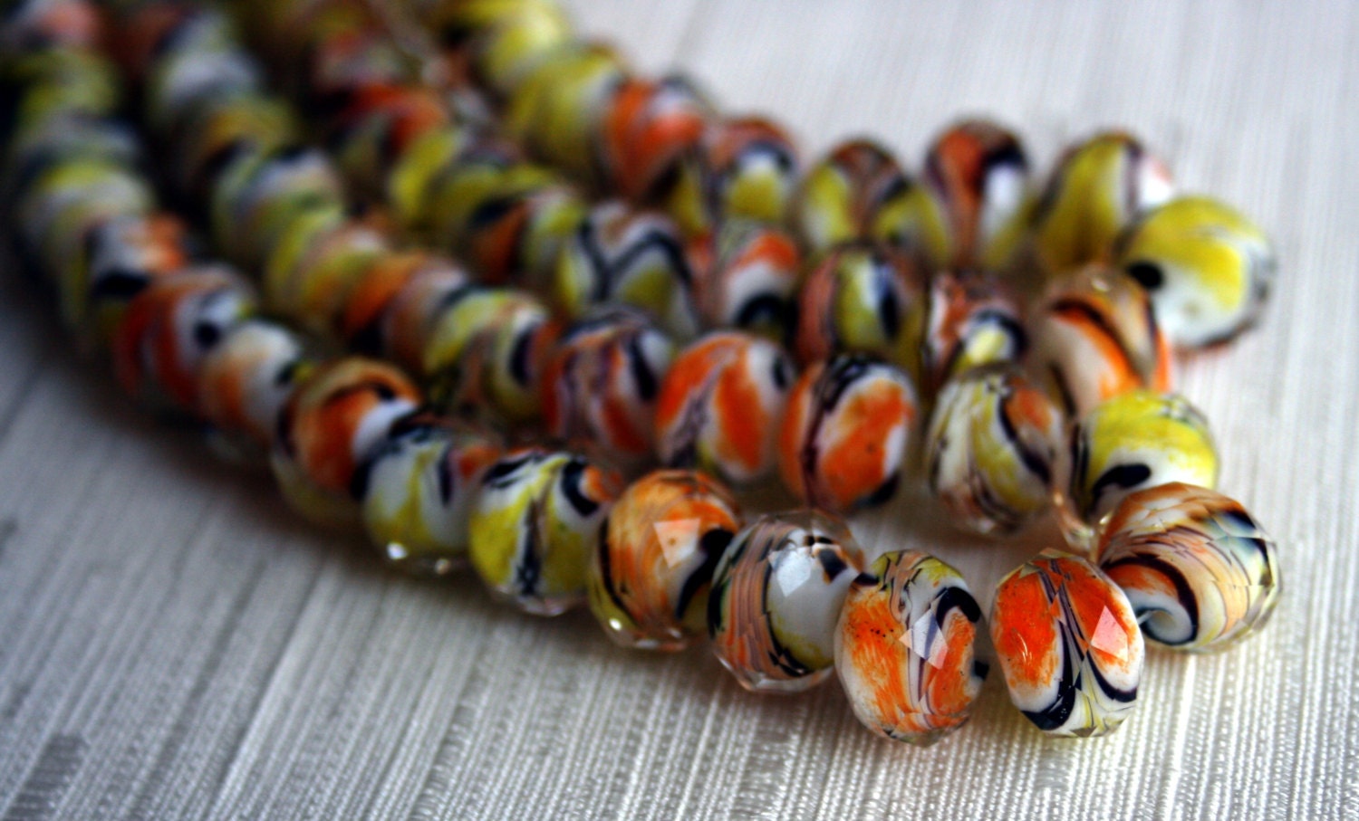 Glass Beads, Bead, Supplies, Czech glass Red, black, yellow Murano Czech Glass Faceted Art Beads Rondelle oval 15