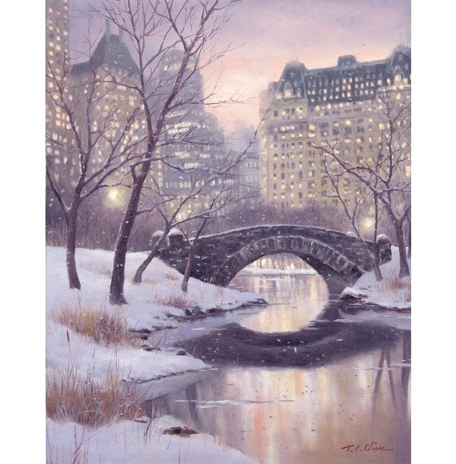 City series 1 - Light, Cityscape, Building, Snow, Stone Bridge, Stream, Tree, Tranquility