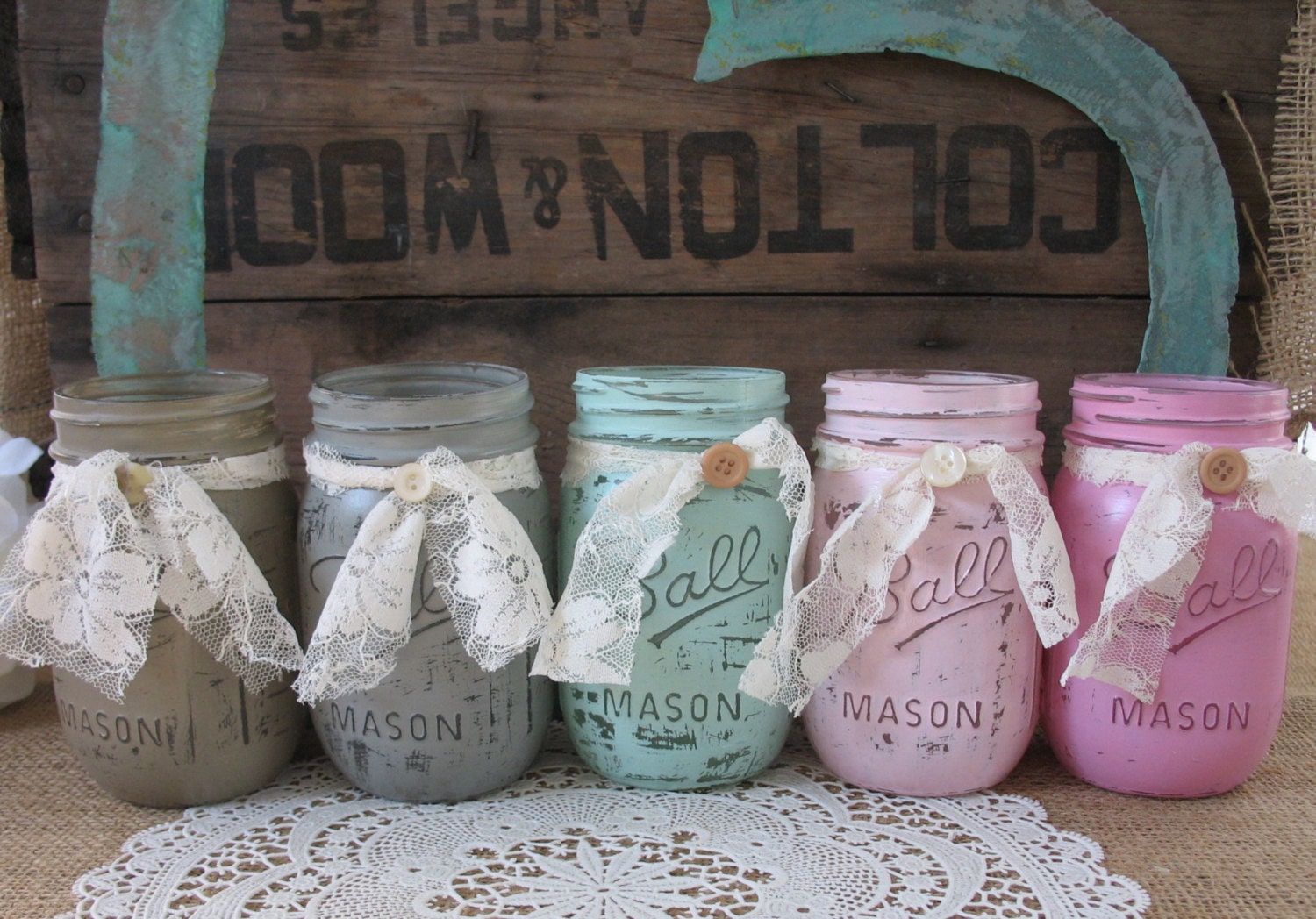 Mason Jars, Ball jars, Painted Mason Jars, Flower Vases, Rustic Wedding Centerpieces, Shabby Chic Colors Mason Jars