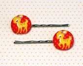 girl Hair Pins / cute Bobby Pins - SWEET LITTLE DEER - children Hair Accessories / fabric button Hair Pins