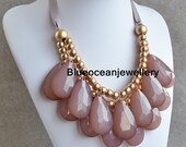 Big Size Grey Transparent Bubble Necklace, Water Droplets Beadwork Necklace, Handmade Bib Necklace, Statement Necklace