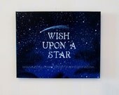 Wish Upon A Star Original Acrylic Painting 11x14 Canvas - Stars & Palm Trees Silhouette Inspirational Quote Artwork - Palmtree Wall Hanging