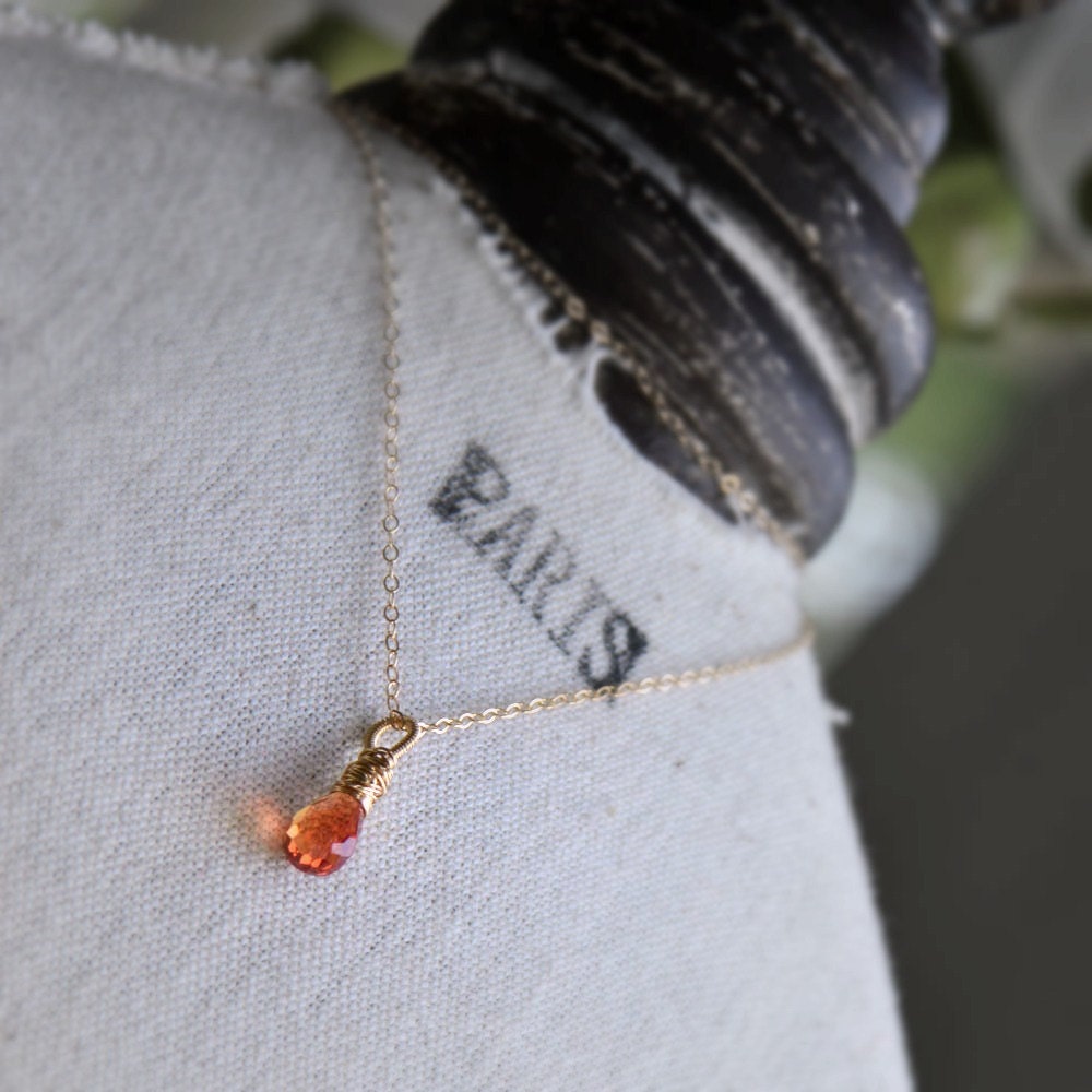 oOo the MARNIER necklace oOo tiny deep orange corundum gemstone pendant on 18 inch 14k gold filled chain