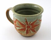 Stoneware Mug - 12 oz. - Coffee Cup - Pottery Mug - Tea Cup - Mint Green - Golden Caramel / Handmade wheel thrown pottery