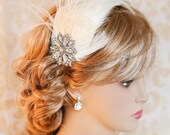 1920s Great Gatsby Bridal Hair, Feather Bridal Headband, Vintage Bridal Headband, Wedding Hairband - GINGER