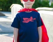 Super Hero Short Sleeved Nostalgic Graphic Tee in Navy with Red Ink FREE SHIPPING