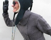 Made to order hand felted merino wool weird fun earflap hat in bottle green fun unique fall spring fashion for her under 100 - Funny girl