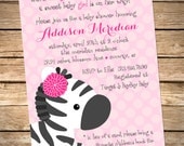 Printable Baby Shower Invitation- Sweet Zebra on Pink Il_170x135