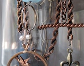 n e s t - vintage assemblage necklace with bird pendant, aquamarine and vintage watch chain by the french circus