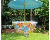 Hanging Covered Bird Feeder with Orange, Blue and Lime Daisies