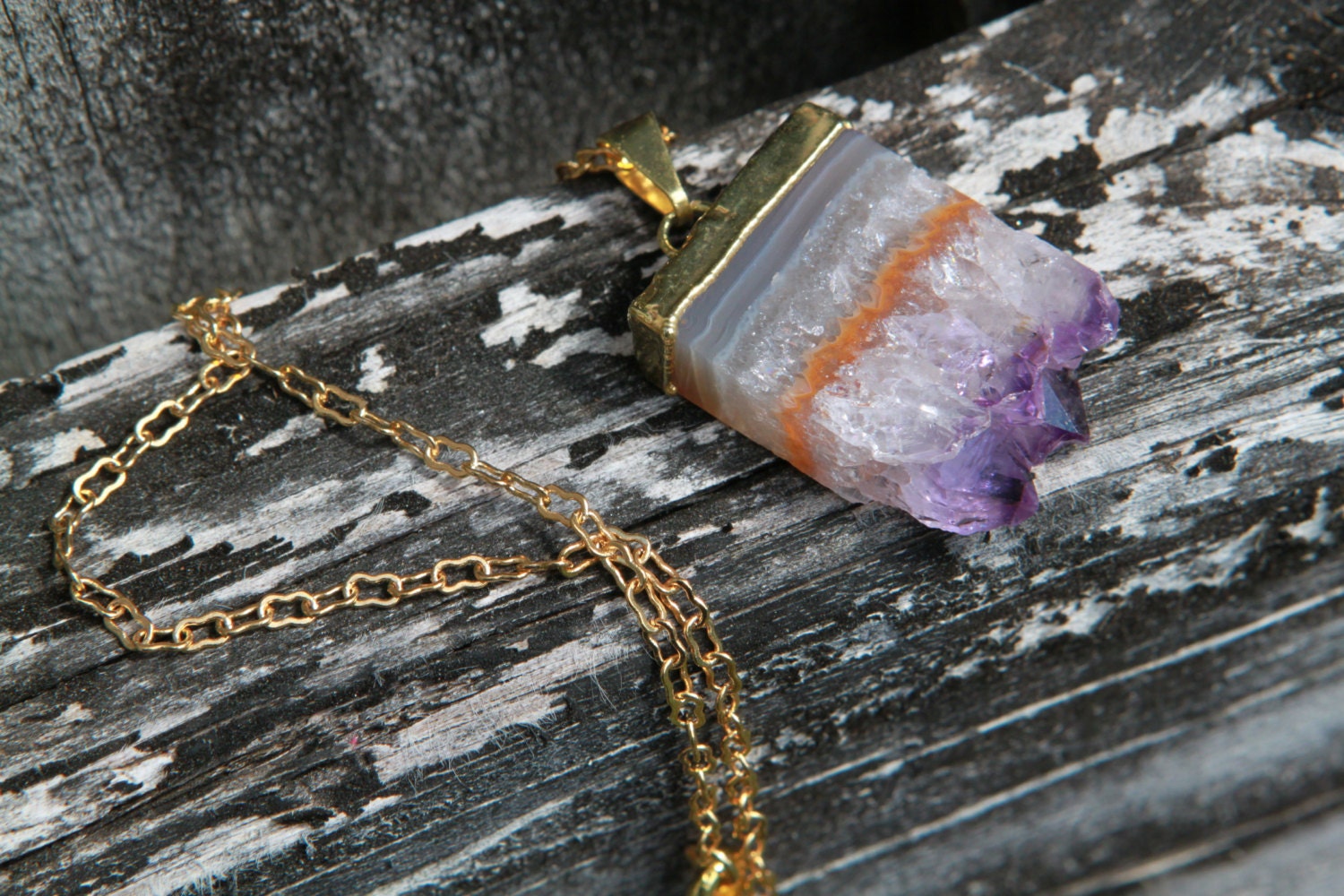 Amethyst Geode Slice Druzy Necklace