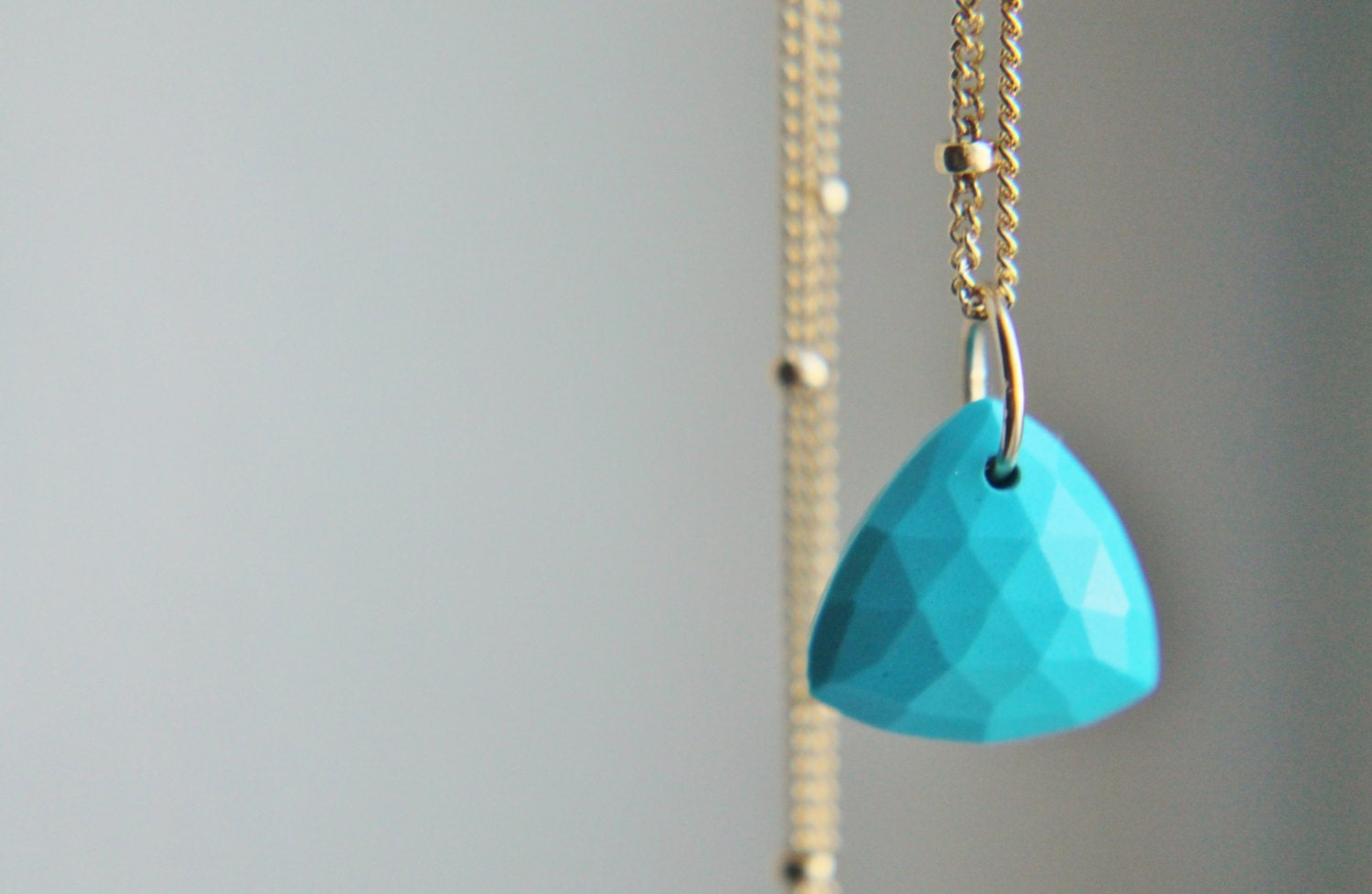 Geometric Turquoise Necklace - 14k Gold Fill Wire Wrapped Aqua Gemstone Pendant Modern Simplistic Summer Handmade Jewelry Gifts for Her.