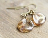 Small Brass Earrings - Rose Gold Simplistic Czech Glass Handmade Jewelry Gifts for Her.