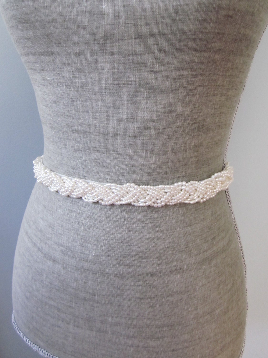 Pearl braid Beaded Sash / belt, Ivory or White beaded wedding sash