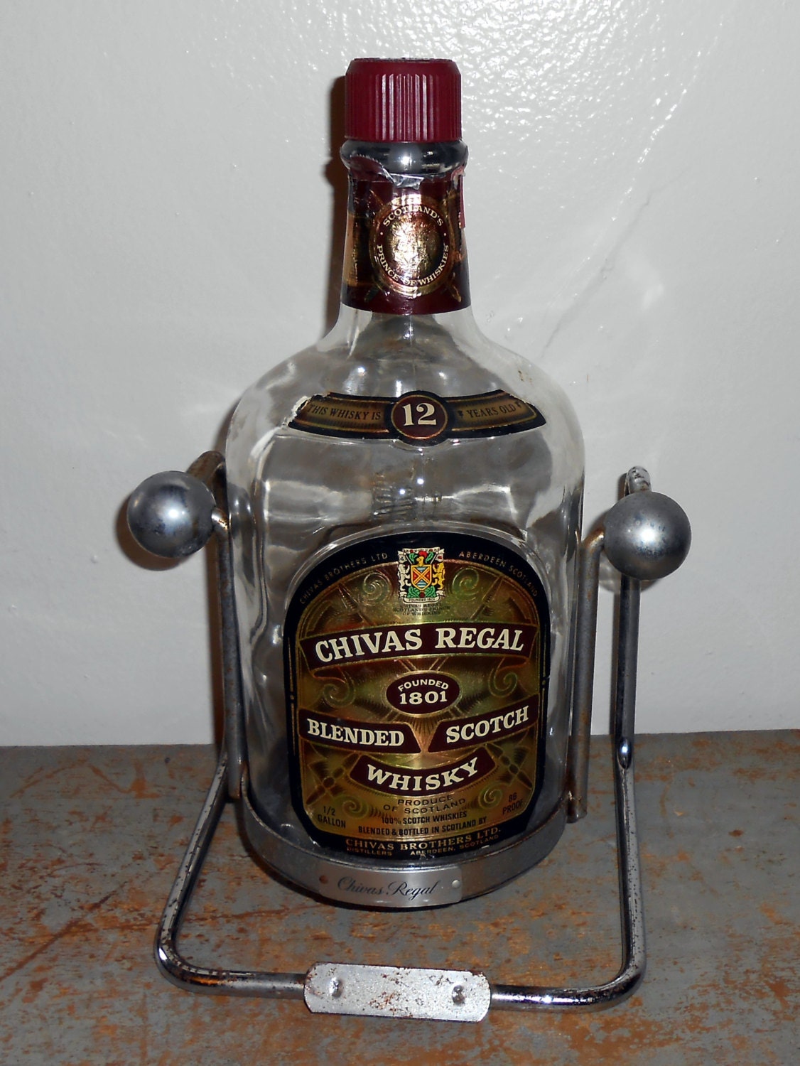 Vintage Decanter, Chrome, Tip Server, Bottle Holder, Dispenser, Old