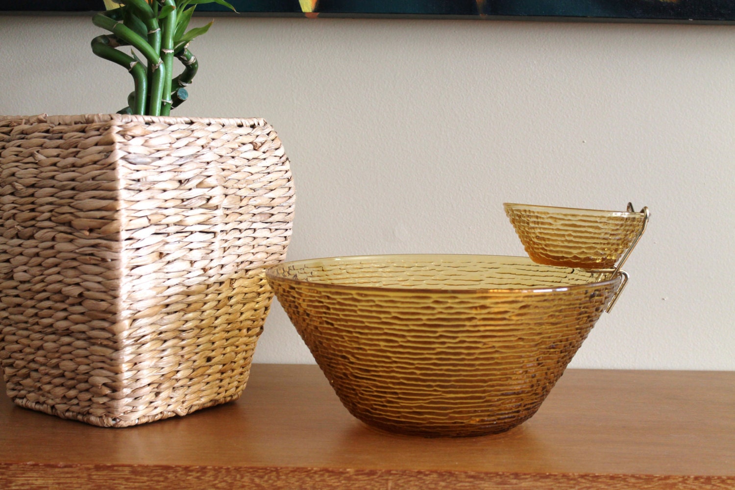 Vintage Anchor Hocking Soreno Chip and Dip Bowls Amber