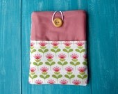 Custom made Sleeve for iPad Mini Kindle Fire Paperwhite Kobo Glo Nook eReader / Tablet cover, Tilda Green and Pink Flowers gadget cosy.