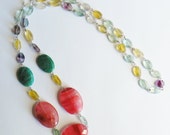 Gemstone Necklace -  Cherry quartz, Amazonite and Fluorite Sterling Silver Handmade Beaded Necklace - Multicolor