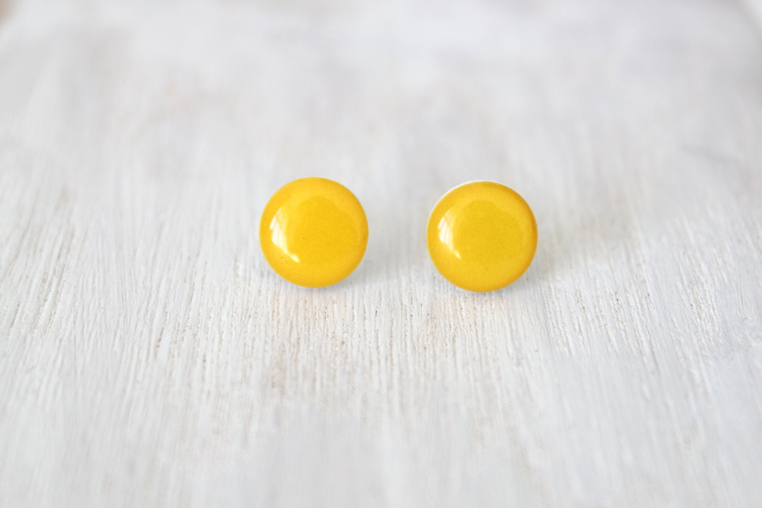 Canary Yellow Earrings, Circle Post Earrings, Small Stud Earrings in Canary Yellow