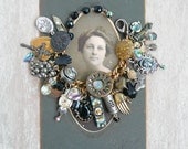 Victorian Mourning Bracelet - vintage and antique charms, buttons, beads