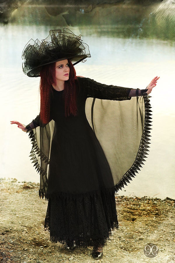 Batwing Overdress by Kambriel - ethereal lace-trimmed black chiffon
