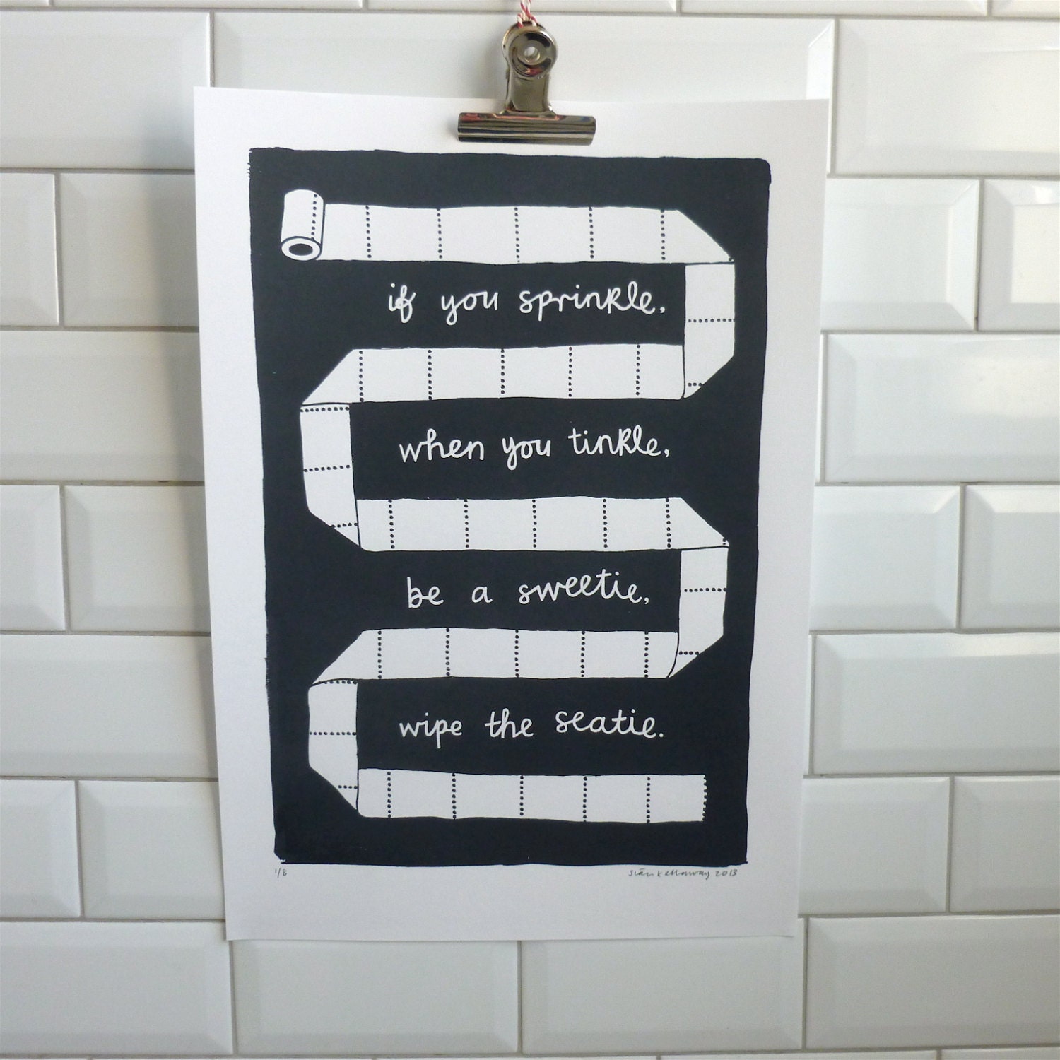 Bathroom Art If You Sprinkle When You Tinkle Be A Sweetie Wipe The Seatie Original Screenprint Black