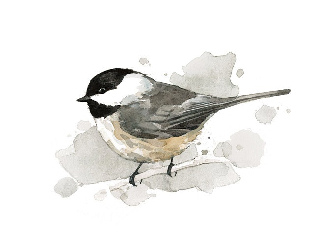 Chickadee watercolor painting - 5x7 bird print